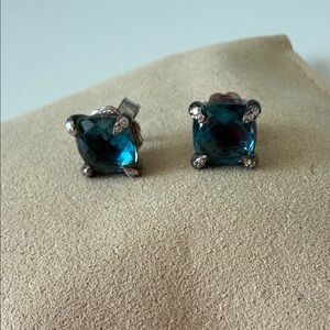 David Yurman Hampton Blue Topaz and Diamond  Stud Earrings